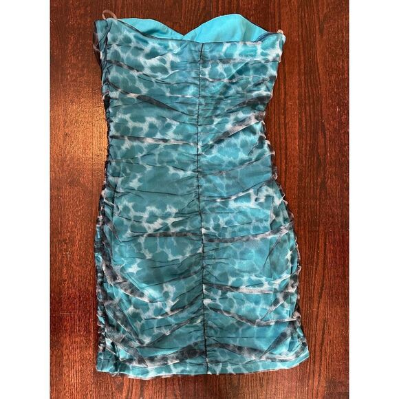 Vintage Y2K Teeze Me Black and Blue Animal Print Strapless Dress Size Small - Picture 6 of 12